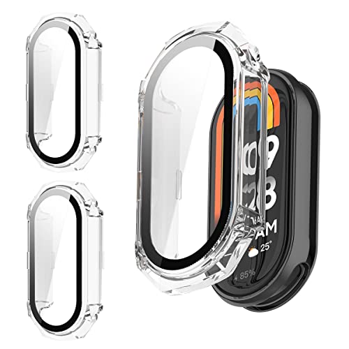 HOMTERN Harte PC-Abdeckung für Xiaomi Mi Smart Band 8 mit Displayschutz aus gehärtetem Glas, kompatibel mit Xiaomi Smartbands 8 Schutzhülle, 2 Stück von HOMTERN