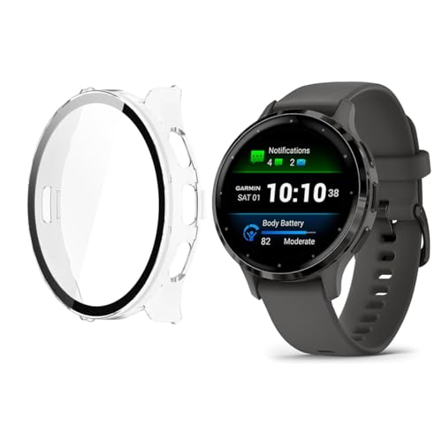 HOMTERN Hülle kompatibel mit Garmin Venu 3S 41 mm, kristallklare harte PC-Hülle mit gehärtetem Glas Displayschutzfolie Full Cover Shell Stoßfest Kratzfeste Displayschutzfolie Hüllen von HOMTERN