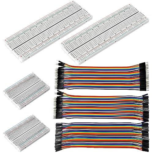 HOMURY Breadboard Kit Lötfreies Steckbrett: 2 PCS 830 Punkte Steckplatine + 2 PCS 400 Punkte Steckplatine + 120-polige 20cm Female zu Female Male zu Female Male zu Male Breadboard Steckbrücken Kabel von HOMURY