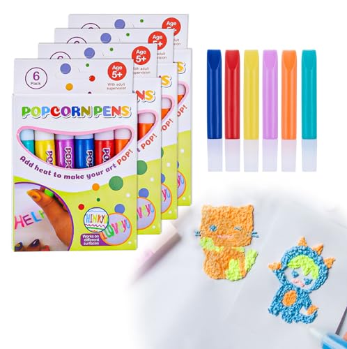 HOMURY Magic Popcorn Pens 4 Kartons(24 Stäbchen), Magic 3D Popcorn Pens, DIY Bubble Popcorn Zeichnung Stifte, Magisch Popcorn, DIY Bubble Popcorn Drawing Pens für Kids (6 Farben) von HOMURY