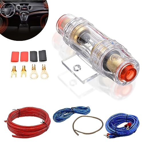 Kfz Verstärker Kabelsatz Subwoofer Kabel: HOMURY 10GA Endstufe Auto Anschluss Set, Endstufen-Anschluss-Set 25mm², Audio Subwoofer Sicherungshalter Gabelkabelschuhen Kabelbinder mit Sicherung von HOMURY