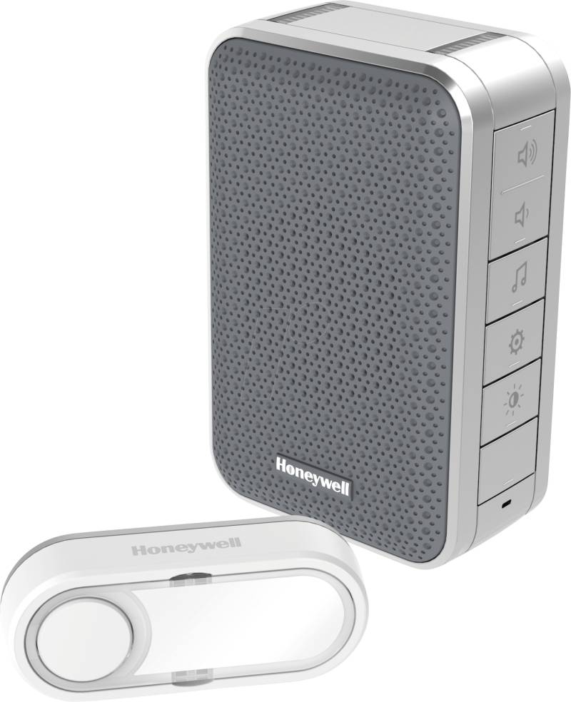 HONEY DC313SG - Funk-Gong mit LED-Blitzlicht und Klingeltaster, silber/grau von HONEYWELL HOME