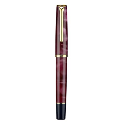 HONG DIAN Hongdian N12 Kolbenfüllfederhalter,extra feine weiche Feder,weinrotes Acryl & klassisches stromlinienförmiges Design Metalletui Weinrot 1 stück (1er Pack) von HONG DIAN