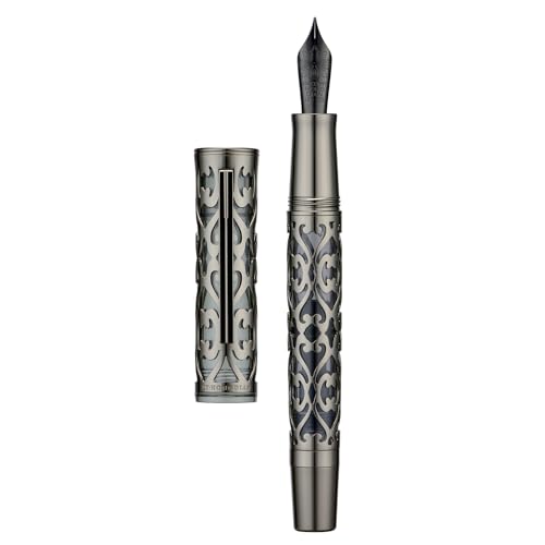 Hongdian D1 Kolbenfüllfederhalter, extra feine weiche Feder, tiefschwarzes hohles Skelett & Harzstift mit Metalletui-Set von HONG DIAN