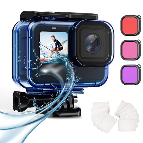 HONGDAK Wasserdichtes Gehäuse mit Anti-Beschlag-Einsätzen für Go Pro Hero12 11 10 9, schwarz, schützendes Unterwasser-Tauchgehäuse mit 3 Filtern, Zubehör für Hero 12, 11, 10, 9 (blau) HONGDAK Wasserdichtes Gehäuse mit Anti-Beschlag-Einsätzen für Go Pro Hero12 11 10 9, schwarz, schützendes Unterwasser-Tauchgehäuse mit 3 Filtern, Zubehör für Hero 12, 11, 10, 9 (blau) von HONGDAK