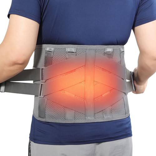 HONGJING Back Support Brace mit Heizkissen für Rückenschmerzen Relief - Beheizte Kompression zurück Gürtel ausgestattet 7 Metall Stays, ideal für Bandscheibenvorfall und Skoliose Schmerzlinderung (L) von HONGJING