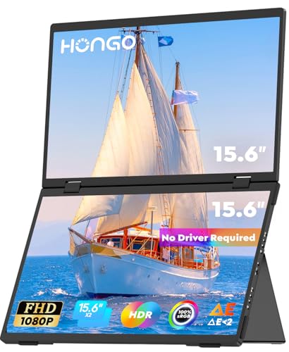 HONGO Triple Portable Monitor USB C 15,6 Zoll 1080P FHD Dual Tragbarer Monitor 360° Foldable, IPS Mobiler Monitor Faltbarer mit Zwei Lautsprecher, Erweiterung Bildschirm für Laptop/PC/Mac/PS3/4/5/X-BO HONGO Triple Portable Monitor USB C 15,6 Zoll 1080P FHD Dual Tragbarer Monitor 360° Foldable, IPS Mobiler Monitor Faltbarer mit Zwei Lautsprecher, Erweiterung Bildschirm für Laptop/PC/Mac/PS3/4/5/X-BO von HONGO