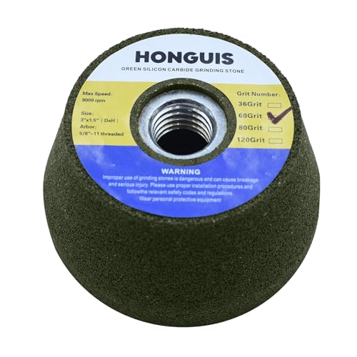 HONGUIS 7,6 cm grüner Siliziumkarbid-Schleifstein-Winkelschleifer, Bördeltopf für Granit, Marmor, Beton mit 5/8-Zoll-11 Gewindedorn (Körnung 60) von HONGUIS