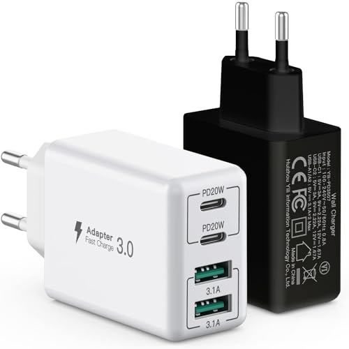 [2 Stück] USB C Ladegerät 40W, 4-Port USB C Ladegerät Block, Schnellladeblock Dual Port PD+QC Wandstecker Multiport Typ C, Kompatibel mit iPhone 15/14/13/12/11/Pro Max/XS/XR/8/7/Samsung/Tablet von HONGYEE