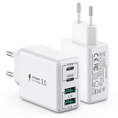 [2 Stück] USB C Ladegerät 40W, 4-Ports USB C Ladegerät Block, Schnellladeblock Dual Port PD+QC Wandstecker Multiport Typ C, Kompatibel mit iPhone 15/14/13/12/11/Pro Max/XS/XR/8/7/Samsung/Tablets von HONGYEE