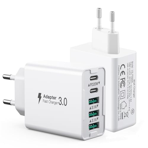 2er Pack USB Ladegerät Mehrfach USB C Stecker 50W Handy ladegerät, 5 Ports PD+QC USB ladestecker, USB schnellladen netzteil USB schnellladegerät Charger Adapter für iPhone 15/14/13/12/11, Samsung 2er Pack USB Ladegerät Mehrfach USB C Stecker 50W Handy ladegerät, 5 Ports PD+QC USB ladestecker, USB schnellladen netzteil USB schnellladegerät Charger Adapter für iPhone 15/14/13/12/11, Samsung von HONGYEE