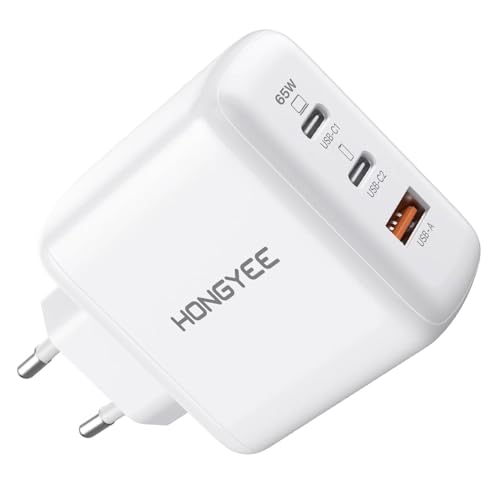 Ladegerät USB C 65W, GaN Netzteil Schnellladegerät Mehrfach für iPhone 14 13 12 11, Samsung Galaxy S24 S23 S22 S21, MacBook, iPad, Pixel, Tablets, Handy, Huawei, Xiaomi, Handy Charger Adapter weiß von HONGYEE