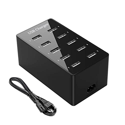 Mehrfach USB Ladegerät, 10 Ports USB Ladestation, USB Wandladegerät Desktop USB Ladegerät, Intelligenter USB-Anschluss für iPhone 12/13/14/Samsung S22 Ultra/Z Flod/Z Flip/Xiaomi/iPad/iPod von HONGYEE