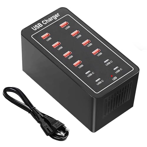 Schnelles USB Ladegerät, 12 Ports USB Ladestation, Mehrere Geräte USB C Wandladegerät Desktop Hub Power Hub Smart Plug Ladedockblock für iPhone 14/15/Samsung S24 Ultra/Z Flod/Z Flip/Xiaomi von HONGYEE