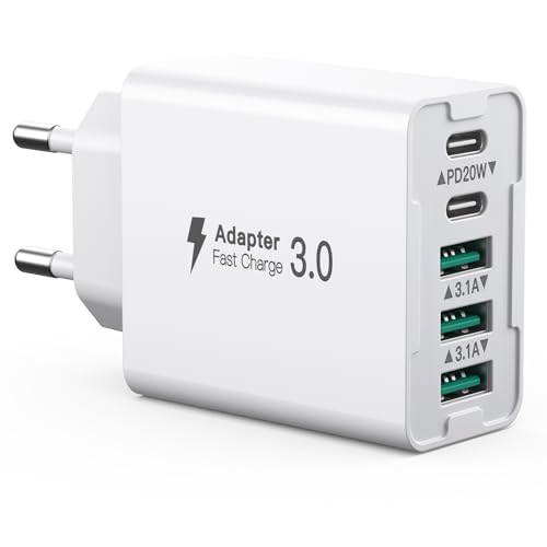 USB Ladegerät Mehrfach, USB C Ladegerät, 50W 5 Port USB C Schnellladegerät, Adapter USB C Netzteile Stecker für iPhone 15 14 13 12 11, iPad, Samsung Galaxy S24 S23, 50W Handys ladegerät USB C Charger von HONGYEE