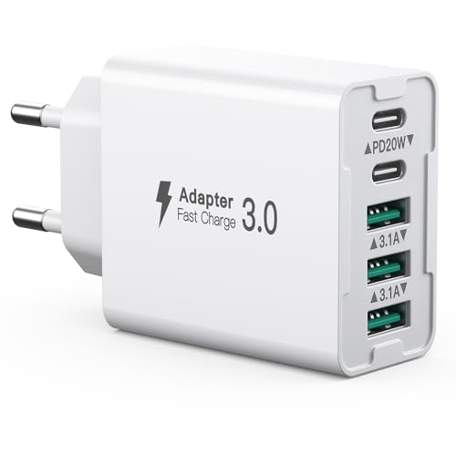 USB C Ladegerät Mehrfach, Ladestecker USB C, 50W 5 Port USB C Schnellladegerät, Adapter USB C Netzteile Stecker für iPhone 15 14 13 12 11, iPad, Samsung Galaxy S24 S23, Handys ladegerät USB C Charger von HONGYEE
