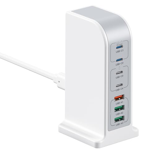 usb ladegerät mehrfach 180W, 7 Port Adapter Mit [4 USB-C+ 3 USB-A], USB-c ladestation Schnellladegerät,usb charger multiport für MacBook Pro/iPad, iPhone 15 14 13 12 Pro Max, Samsung S25 Ultra, Google von HONGYEE