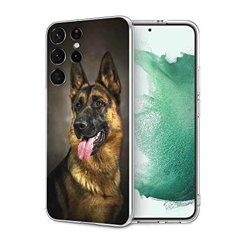 Kompatibel mit Samsung Galaxy S22 Ultra Hülle, Mighty Loyal Dog Deutscher Schäferhund Slim Fit Weich TPU Stoßfest Schutzhülle Geschenk für Frauen Mädchen von HONGZAOQIYE