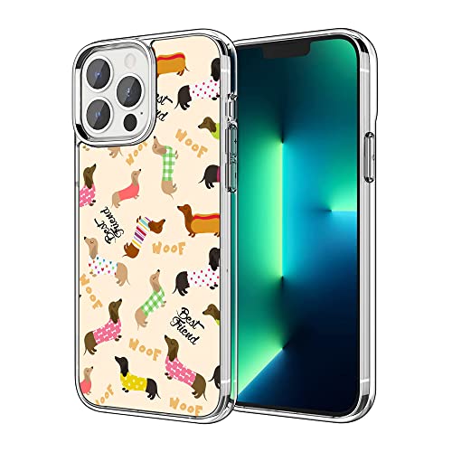 HONGZAOQIYE Modische Schutzhülle für iPhone 14 Pro, transparente Hülle mit buntem süßem Dackel-Design für Männer, Mädchen, Frauen, weiche TPU-Schutzhülle von HONGZAOQIYE