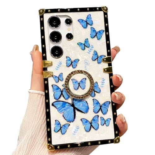 HONHULEE Für Huawei P40 Pro Hülle mit Bling Diamant Ring Ständer für Frauen Verstärkte Ecken Outdoor Stoßfest Schützhülle für Huawei P40 Pro - Blauer Schmetterling HONHULEE Für Huawei P40 Pro Hülle mit Bling Diamant Ring Ständer für Frauen Verstärkte Ecken Outdoor Stoßfest Schützhülle für Huawei P40 Pro - Blauer Schmetterling von HONHULEE