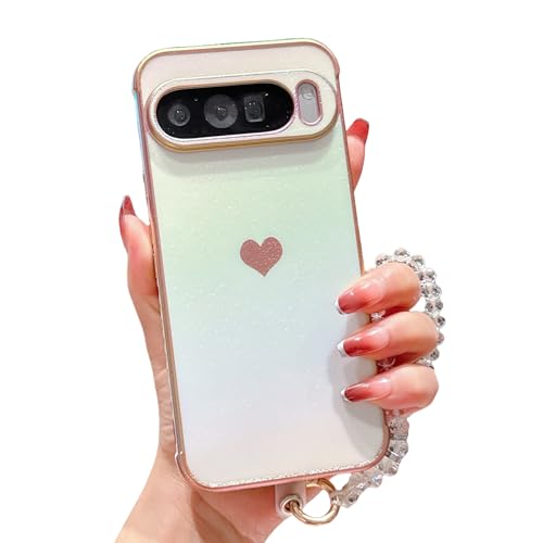 HONHULEE Handyhülle für Google Pixel 8A Hülle mit Kristal Chain Schutzhülle Ultra Dünne Schutz Case Cover Stoßfeste Slim Hülle für Google Pixel 8A mit Muster Motiv Herz - Weiß von HONHULEE