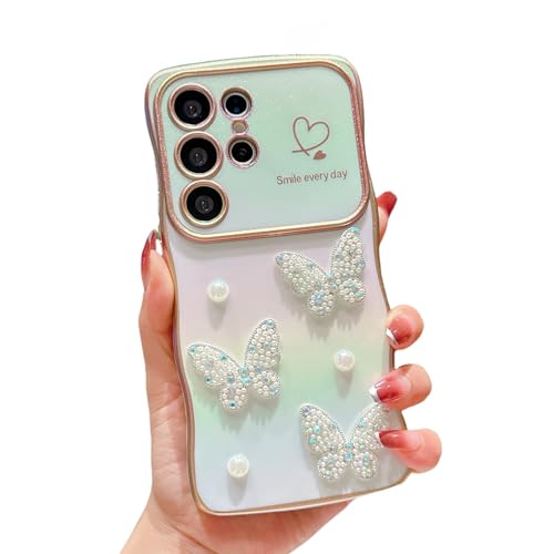 HONHULEE Handyhülle für Samsung Galaxy S22 Hülle Perlen Schmetterling Liebesherz Schutzhülle Wellen Lockige Silikon Case mit erhoben Kameraschutz für Samsung Galaxy S22 - Weiß HONHULEE Handyhülle für Samsung Galaxy S22 Hülle Perlen Schmetterling Liebesherz Schutzhülle Wellen Lockige Silikon Case mit erhoben Kameraschutz für Samsung Galaxy S22 - Weiß von HONHULEE