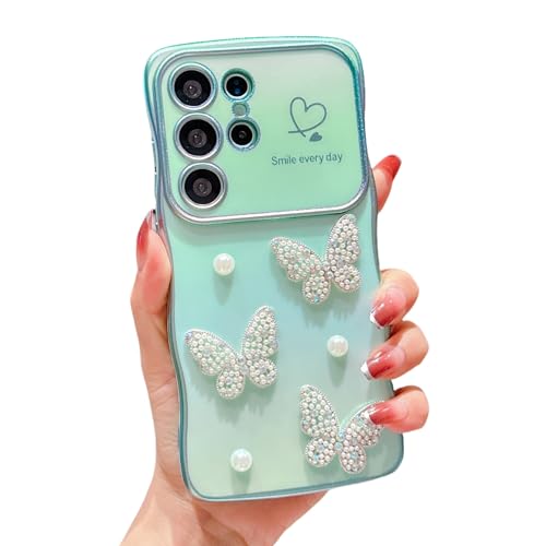 HONHULEE Handyhülle für Samsung Galaxy S22 Plus Hülle Perlen Schmetterling Liebesherz Schutzhülle Wellen Lockige Silikon Case mit erhoben Kameraschutz für Samsung Galaxy S22 Plus - Grün HONHULEE Handyhülle für Samsung Galaxy S22 Plus Hülle Perlen Schmetterling Liebesherz Schutzhülle Wellen Lockige Silikon Case mit erhoben Kameraschutz für Samsung Galaxy S22 Plus - Grün von HONHULEE