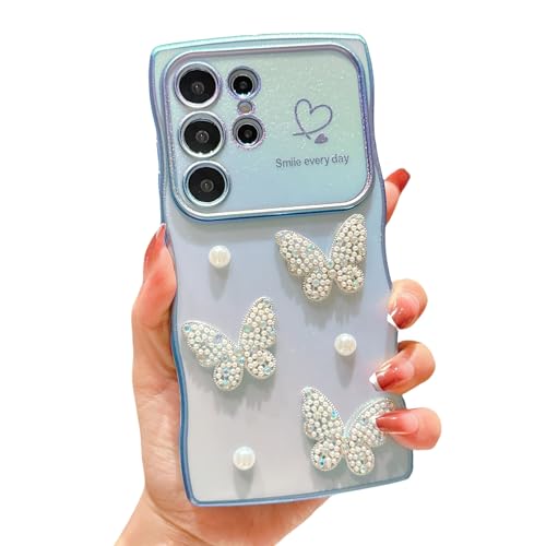 HONHULEE Handyhülle für Samsung Galaxy S24 Ultra Hülle Perlen Schmetterling Liebesherz Schutzhülle Wellen Lockige Silikon Case mit erhoben Kameraschutz für Samsung Galaxy S24 Ultra - Blau HONHULEE Handyhülle für Samsung Galaxy S24 Ultra Hülle Perlen Schmetterling Liebesherz Schutzhülle Wellen Lockige Silikon Case mit erhoben Kameraschutz für Samsung Galaxy S24 Ultra - Blau von HONHULEE