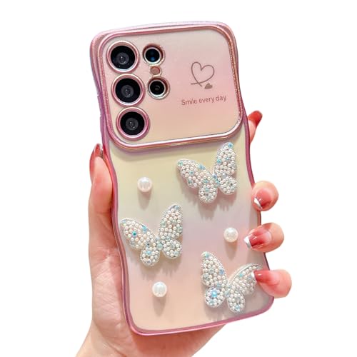 HONHULEE Handyhülle für Samsung Galaxy S25 Plus Hülle Perlen Schmetterling Liebesherz Schutzhülle Wellen Lockige Silikon Case mit erhoben Kameraschutz für Samsung Galaxy S25 Plus - Rosa HONHULEE Handyhülle für Samsung Galaxy S25 Plus Hülle Perlen Schmetterling Liebesherz Schutzhülle Wellen Lockige Silikon Case mit erhoben Kameraschutz für Samsung Galaxy S25 Plus - Rosa von HONHULEE