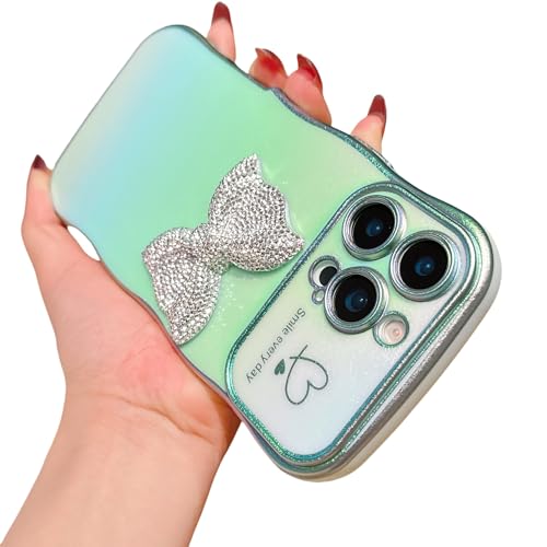 HONHULEE Handyhülle für iPhone 13 Pro Max Hülle Diamant Bow Liebesherz Schutzhülle Weiche Plattierung Abdeckung Wellen Lockige Silikon Case mit erhoben Kameraschutz für iPhone 13 Pro Max - Grün HONHULEE Handyhülle für iPhone 13 Pro Max Hülle Diamant Bow Liebesherz Schutzhülle Weiche Plattierung Abdeckung Wellen Lockige Silikon Case mit erhoben Kameraschutz für iPhone 13 Pro Max - Grün von HONHULEE