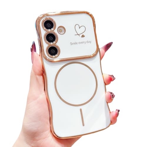 HONHULEE Magnetisch Handyhülle für Samsung Galaxy A36 / A56 5G Hülle Liebesherz Schutzhülle Weiche Plattierung Abdeckung Wellen Lockige Silikon Case für Samsung Galaxy A36 / A56 5G - Weiß HONHULEE Magnetisch Handyhülle für Samsung Galaxy A36 / A56 5G Hülle Liebesherz Schutzhülle Weiche Plattierung Abdeckung Wellen Lockige Silikon Case für Samsung Galaxy A36 / A56 5G - Weiß von HONHULEE
