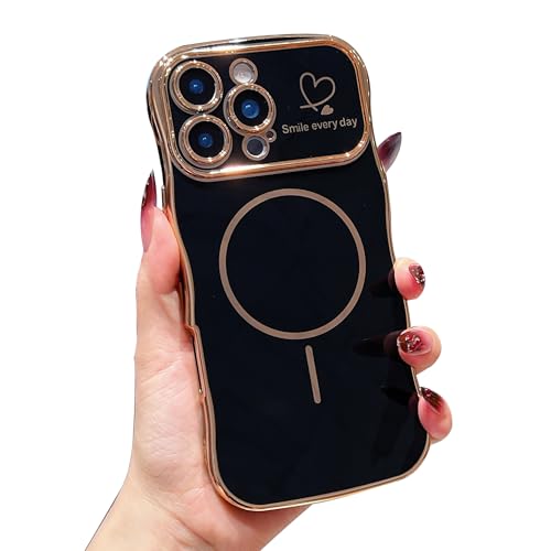 HONHULEE Magnetisch Handyhülle für iPhone 15 Hülle Liebesherz Schutzhülle Weiche Plattierung Abdeckung Wellen Lockige Silikon Case für iPhone 15 - Schwarz HONHULEE Magnetisch Handyhülle für iPhone 15 Hülle Liebesherz Schutzhülle Weiche Plattierung Abdeckung Wellen Lockige Silikon Case für iPhone 15 - Schwarz von HONHULEE