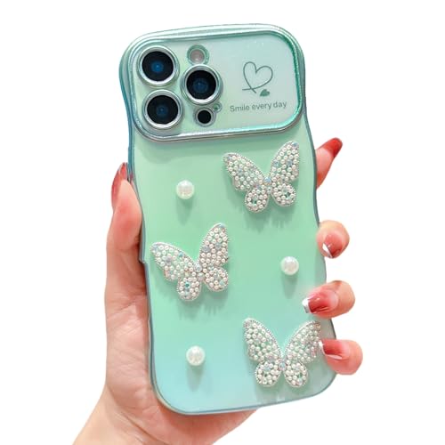 Handyhülle für iPhone 15 Pro Max Hülle Perlen Schmetterling Liebesherz Schutzhülle Weiche Plattierung Abdeckung Wellen Lockige Silikon Case mit erhoben Kameraschutz für iPhone 15 Pro Max - Grün Handyhülle für iPhone 15 Pro Max Hülle Perlen Schmetterling Liebesherz Schutzhülle Weiche Plattierung Abdeckung Wellen Lockige Silikon Case mit erhoben Kameraschutz für iPhone 15 Pro Max - Grün von HONHULEE