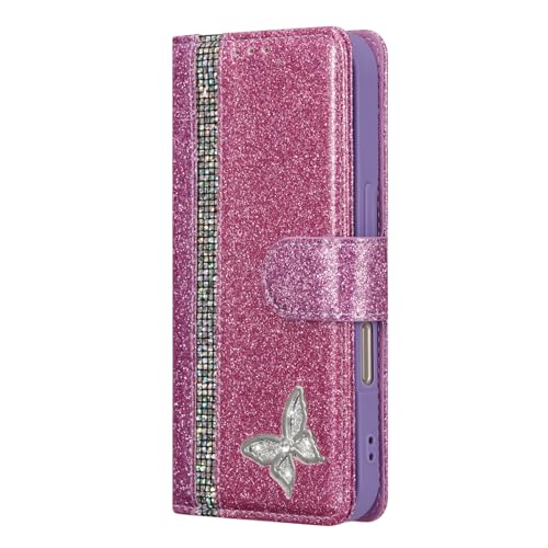 Handyhülle für iPhone 16 Hülle PU Leder Wallet Tasche Flip Case Magnetic Closure hülle mit Kartenfächer Standfunktion Flash Diamant Schmetterling Schutzhülle,Rosa Handyhülle für iPhone 16 Hülle PU Leder Wallet Tasche Flip Case Magnetic Closure hülle mit Kartenfächer Standfunktion Flash Diamant Schmetterling Schutzhülle,Rosa von HONHULEE