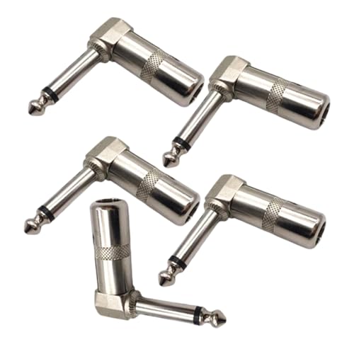 HONITANO 5-teiliger Gitarrenkabeladapter: Robuster 6,35-mm-monostecker Mit Rechtem (90 Grad) Für Mikrofon-, Lautsprecher- Und E-gitarrenkabel von HONITANO