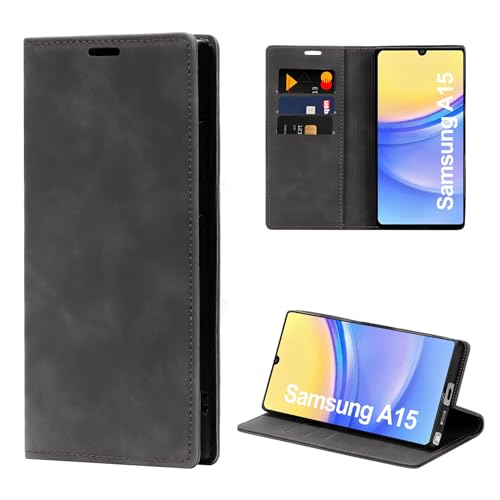 HONIVON Hülle für Samsung Galaxy A15 5G Handyhülle mit RFID-Sperre Premium Leder Flip Klapphülle [Standfunktion] [Kartenfächern] Schutzhülle Case für Samsung A15 Tasche (6,5 Zoll, Schwarz) von HONIVON