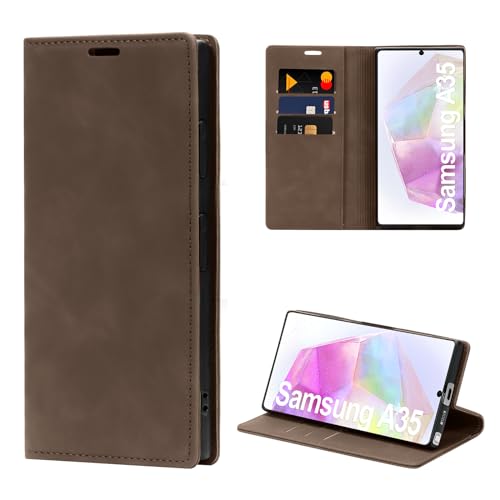 Hülle für Samsung Galaxy A35 Handyhülle mit RFID-Sperre Premium Leder Flip Klapphülle [Standfunktion] [Kartenfächern] Schutzhülle Case für Samsung A35 5G Tasche (6,6 Zoll, Braun) von HONIVON