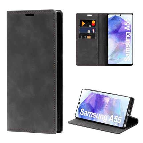 Hülle für Samsung Galaxy A55 Handyhülle mit RFID-Sperre Premium Leder Flip Klapphülle [Standfunktion] [Kartenfächern] Schutzhülle Case für Samsung A55 5G Tasche (6,6 Zoll, Schwarz) von HONIVON