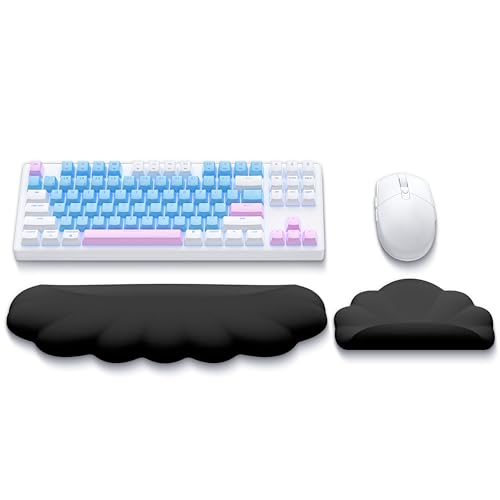 Handballenauflage für Tastatur und Maus, Cloud Wrist Rest, Ergonomisches Memory-Foam-Handgelenkstützen-Set für Büro und Spiele, Schmerzlinderung im Handgelenk,Schwarz von HONKID