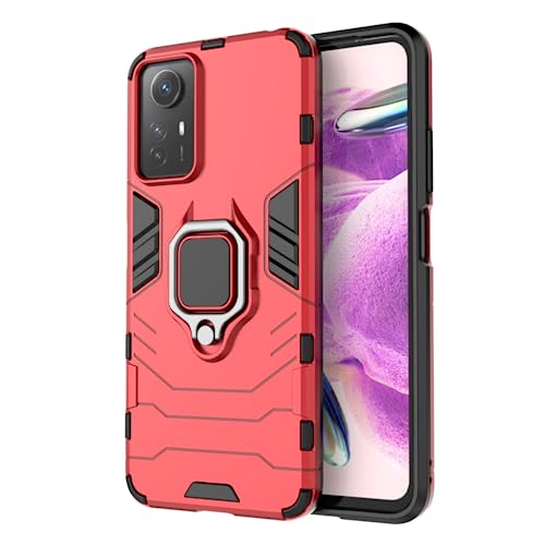 HONLEN Hülle Kompatibel für Redmi Note 12S Handyhülle, (6.43" Inches) [Stoßfeste][Kratzfest] Case mit 360 Grad Drehhalter Rüstung Schutz Cover Rot von HONLEN