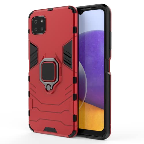 HONLEN Hülle Kompatibel für Samsung Galaxy A22 5G Handyhülle, 6.6" [Stoßfeste][Kratzfest] Case mit 360 Grad Drehhalter Rüstung Schutz Cover Rot von HONLEN