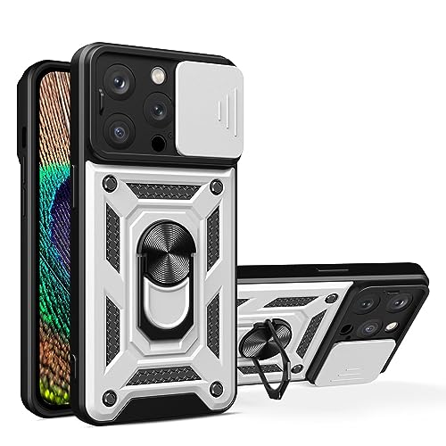 HONLEN Hülle Passend für iPhone 15 Pro Max (6.7" Inches), PC Armor Ring Stand Case mit Magnetfuß - Silber von HONLEN