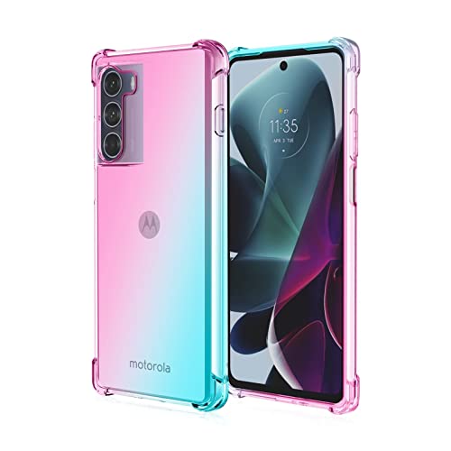 HONLEN Hülle für Motorola Moto G200 5G Case, (6.8" Inches) Transparent Farbverlauf Design TPU Silicone Handyhülle, Verstärkung mit Vier Ecken Cover Rosa Grün von HONLEN