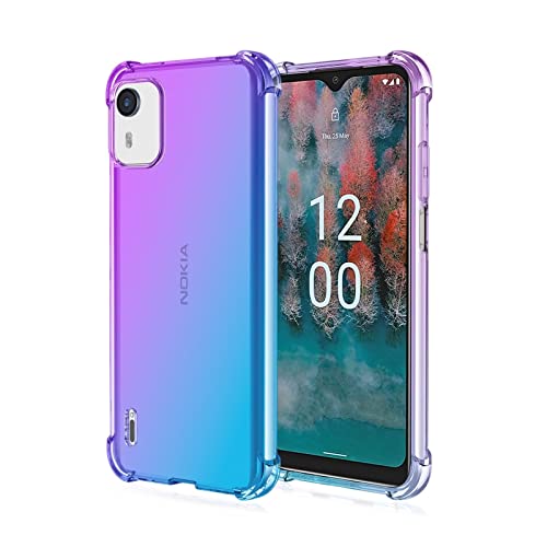 HONLEN Hülle für Nokia C12 Case, 6.3" Inches Transparent Farbverlauf Design TPU Silicone Handyhülle, Verstärkung mit Vier Ecken Cover Blau Lila von HONLEN