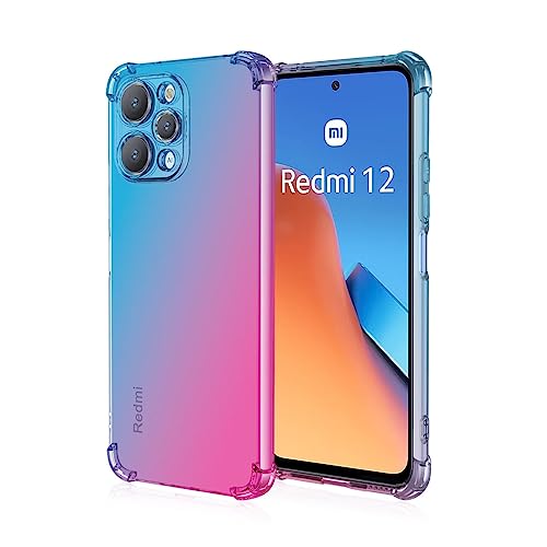 HONLEN Hülle für Redmi 12 (4G) Case, (6.79" Inches) Transparent Farbverlauf Design TPU Silicone Handyhülle, Verstärkung mit Vier Ecken Cover Blau Rosa von HONLEN