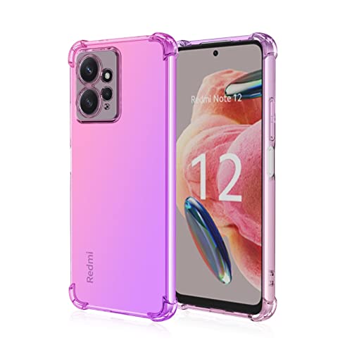 HONLEN Hülle für Redmi Note 12 (4G) Case, 6.67" Inches Transparent Farbverlauf Design TPU Silicone Handyhülle, Verstärkung mit Vier Ecken Cover Pink Lila von HONLEN