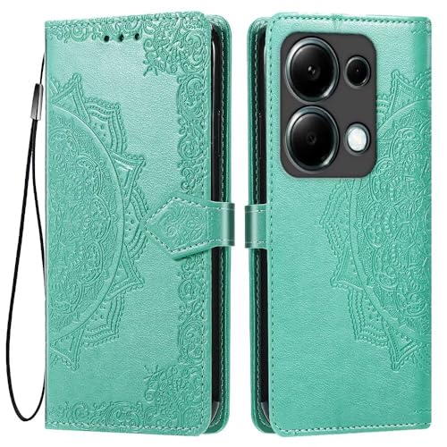 HONLEN Hülle für Redmi Note 13 Pro 4G / Poco M6 Pro 4G Handyhülle, (6.67" Inches) Premium PU Leder Wallet Magnetverschluss Flip Case mit 3 Kartenfach,Mandala Muster Case Grün von HONLEN
