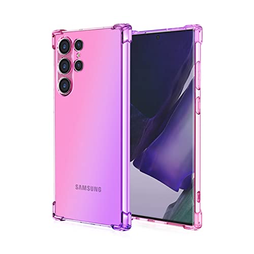 HONLEN Hülle für Samsung Galaxy S24 Ultra Case, (6.8" Inches) Transparent Farbverlauf Design TPU Silicone Handyhülle, Verstärkung mit Vier Ecken Cover Pink Lila von HONLEN