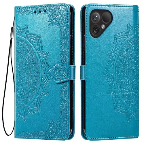 HONLEN Hülle für Smartphone, Compatible with Fairphone 5 Handyhülle, (6.46" Inches) Premium PU Leder Wallet Magnetverschluss Flip Case mit 3 Kartenfach,Mandala Muster Case Blau von HONLEN