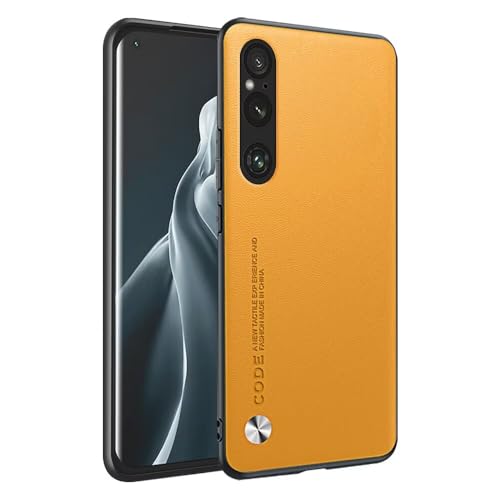 HONLEN Hülle für Smartphone, Compatible with Sony Xperia 1 V (6.5" Inches) Business Telefonhülle aus Leder mit Rückseite, Gelb von HONLEN